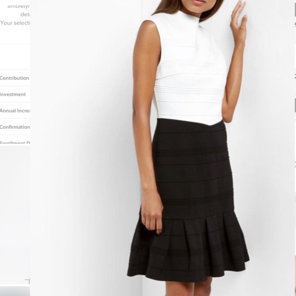 Ted Baker Womens Size 2 pre-owned Demore Flared Skirt Dress Black White